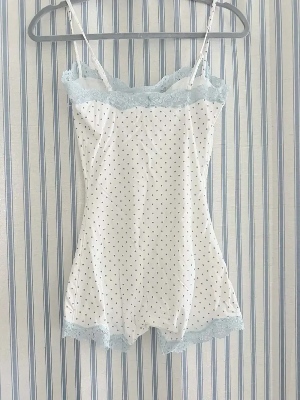 SKIMS Fits Everybody Lace Onesie Slate Pin Dot Print